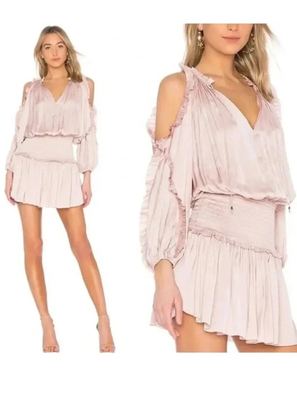 ULLA JOHNSON Olga Rose Satin Smocked Drop Waist Boho Dress Size 4
